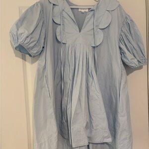 Light Blue Mini Dress with Scallop Collar